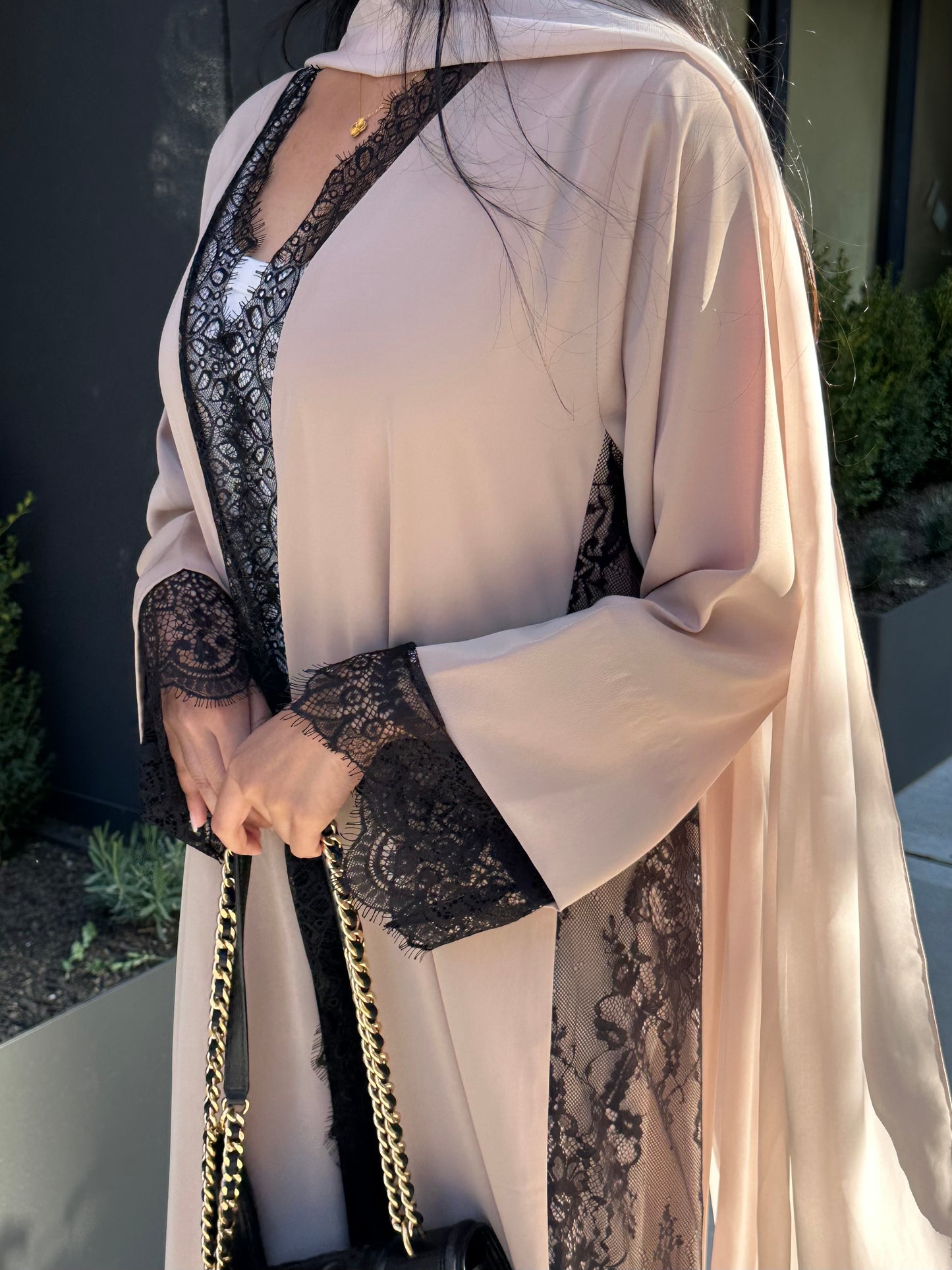 Lyla Lace Abaya | Sand Beige