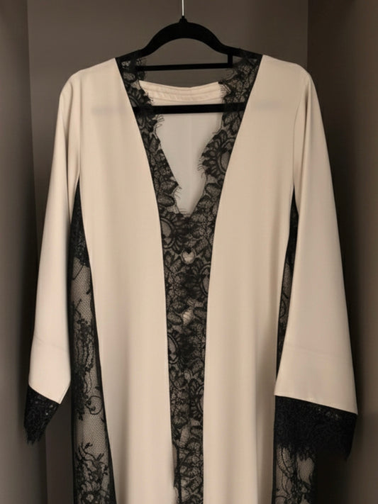Lyla Lace Abaya | Sand Beige
