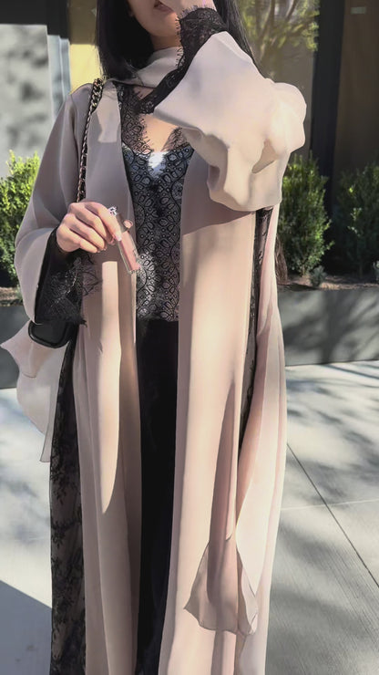 Lyla Lace Abaya | Sand Beige